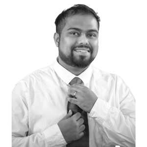 Schwarzweiß-Porträt von Kaustav Das, Test Engineer und Teamleitung